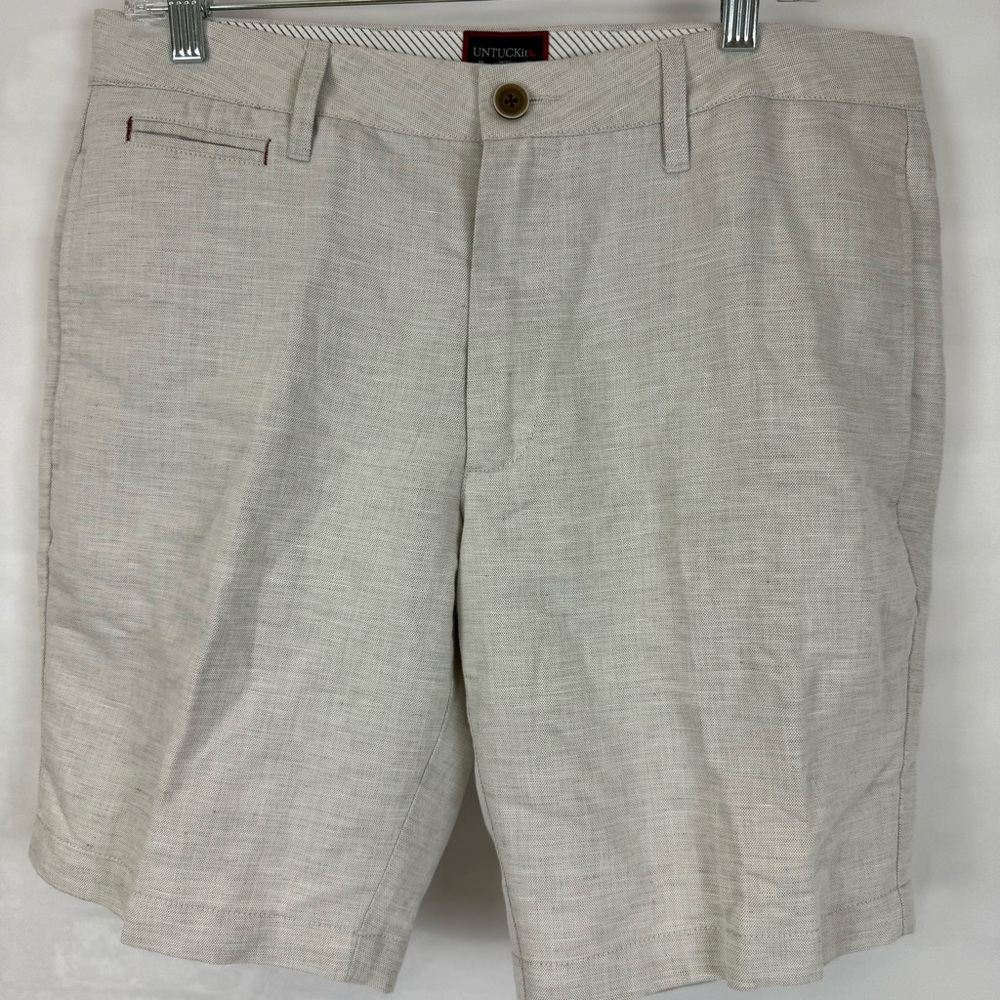Untuckit Paumanok Linen Blend Flat Front Shorts 9” Inseam‎ Size 34 Gray Men’s - Picture 2 of 10